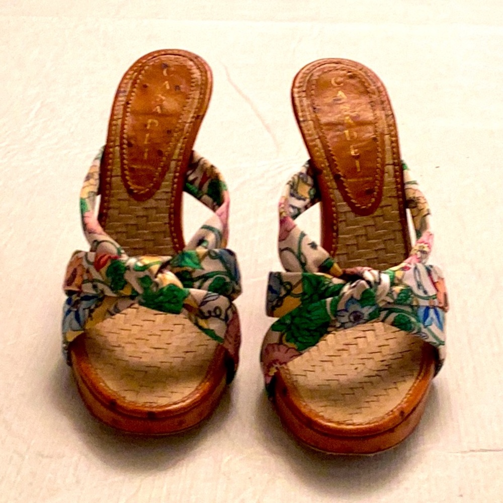 Casadei Vintage Floral Print Leather Mules- Size 8M